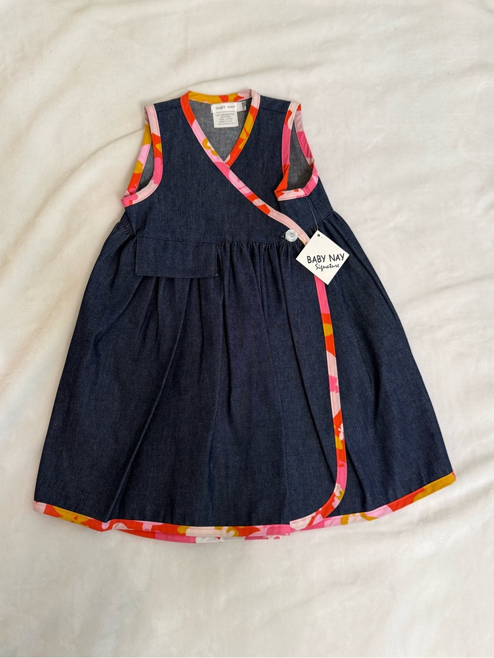 NWT Vintage Baby Nay Navy Dress with Pink and Orange Trim
